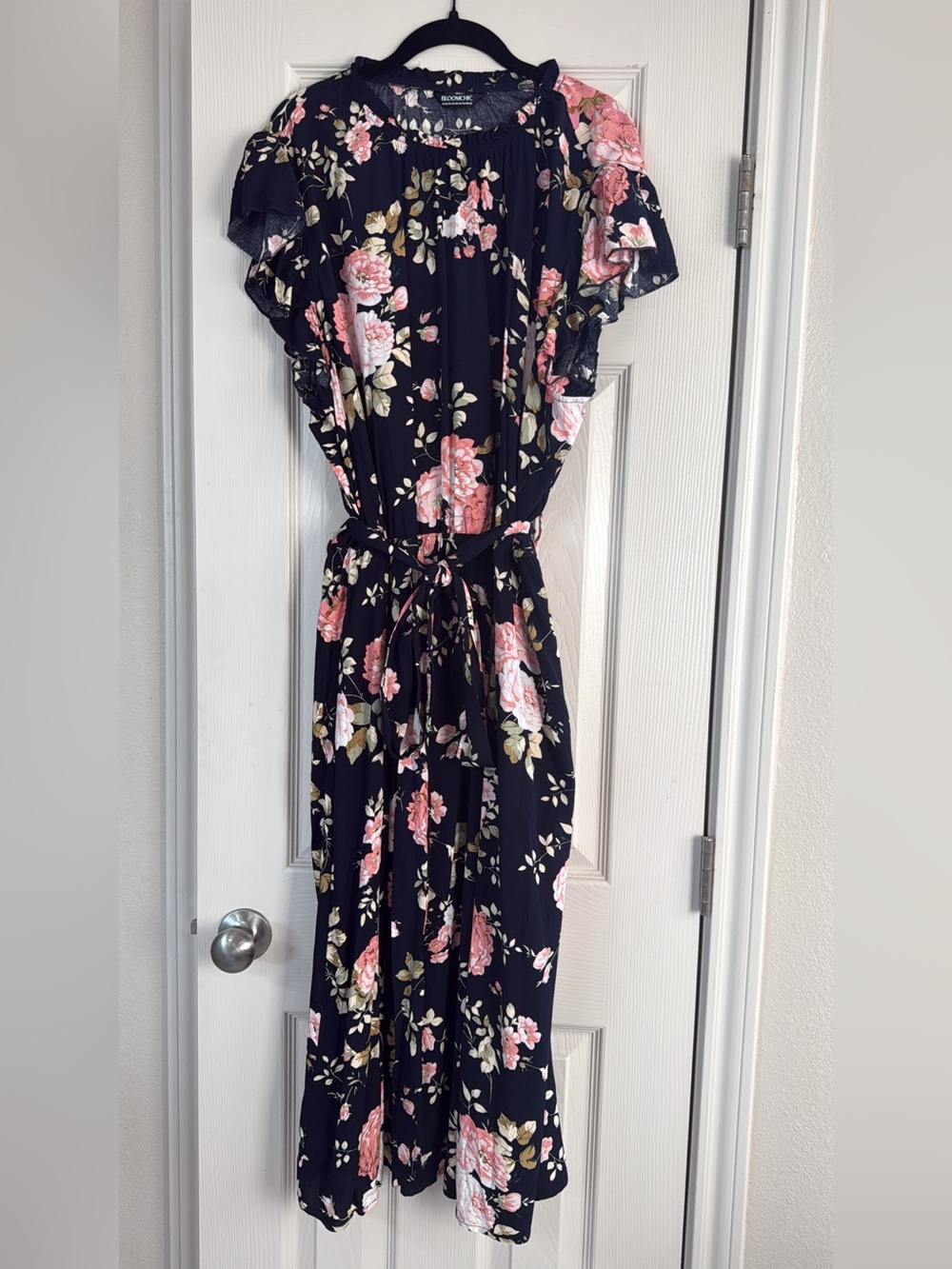 BloomChic Black Maxi Dress with Pink Floral Print